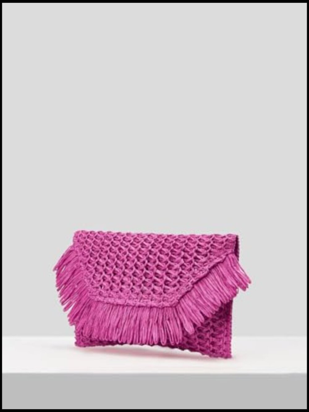 Woven Straw Envelope Fringe Trim Rattan Beach Clutch Handbag - Picture 3 of 6